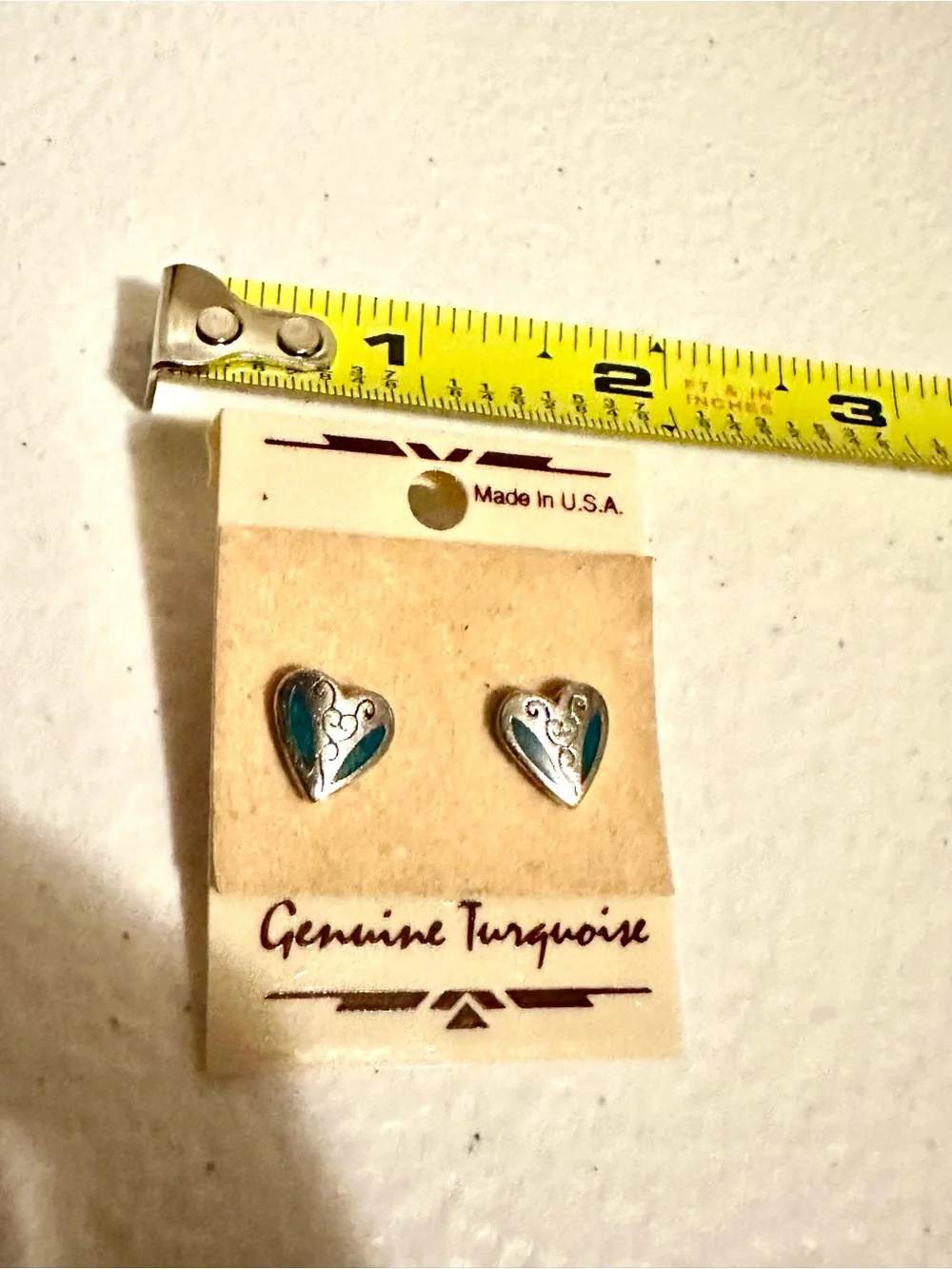 New Vintage Silver Heart Turquoise Stud Western Earrings Made in USA